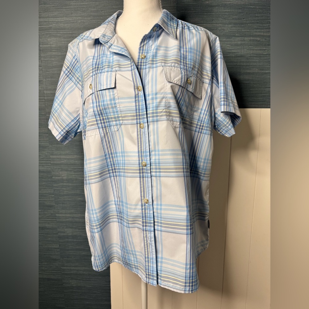 NWT Eddie Bauer Women’s XL Short Sleeve Adventure Shirt Blue Plaid Button up UPF